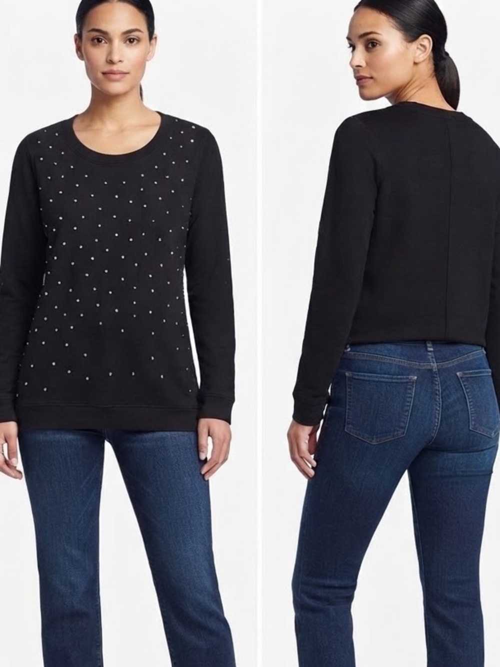 REVOLVE Monrow Black Long Sleeve Top with Stud Embellishments Size M